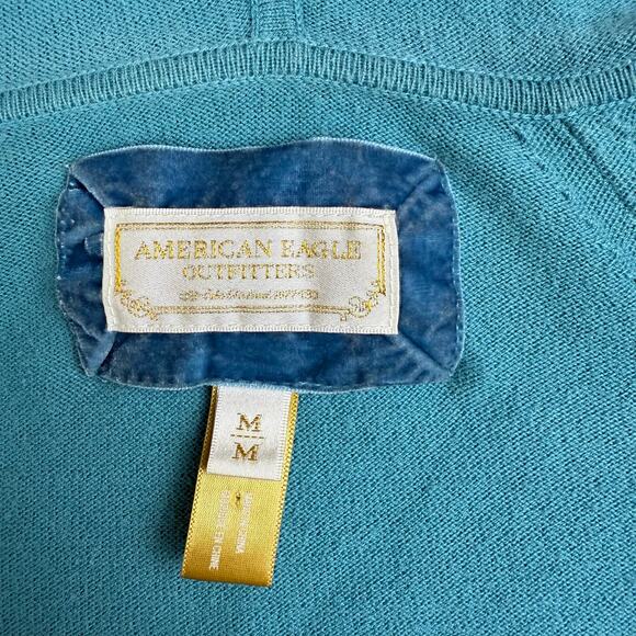 American Eagle Hoodie Sweater V Neck Teal Blue Size M y2k 2000s - Picture 4 of 4